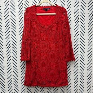 French Connection Red Crochet Lace Dress - 6
